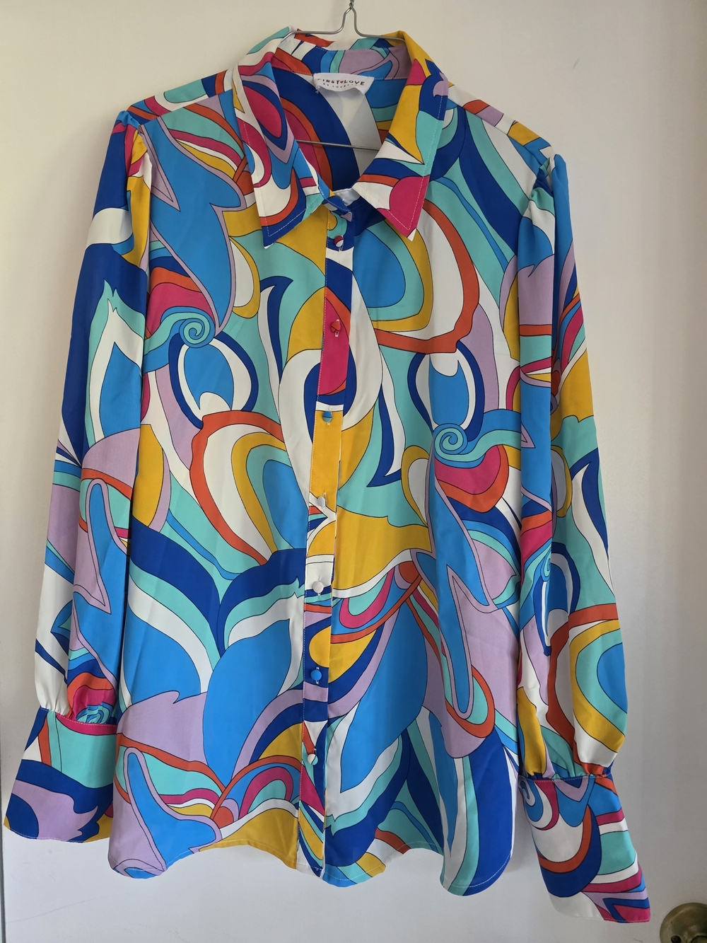 First Love Retro Multi-Color Button-Up Blouse - Women's Top 1X